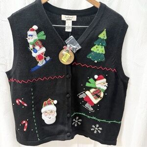 Bechamel Cardigan Sweater Vest Christmas Santa Holiday Womens Black Size XL NWT